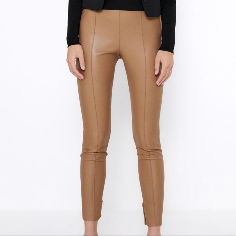 Caramel faux stretch leather leggings